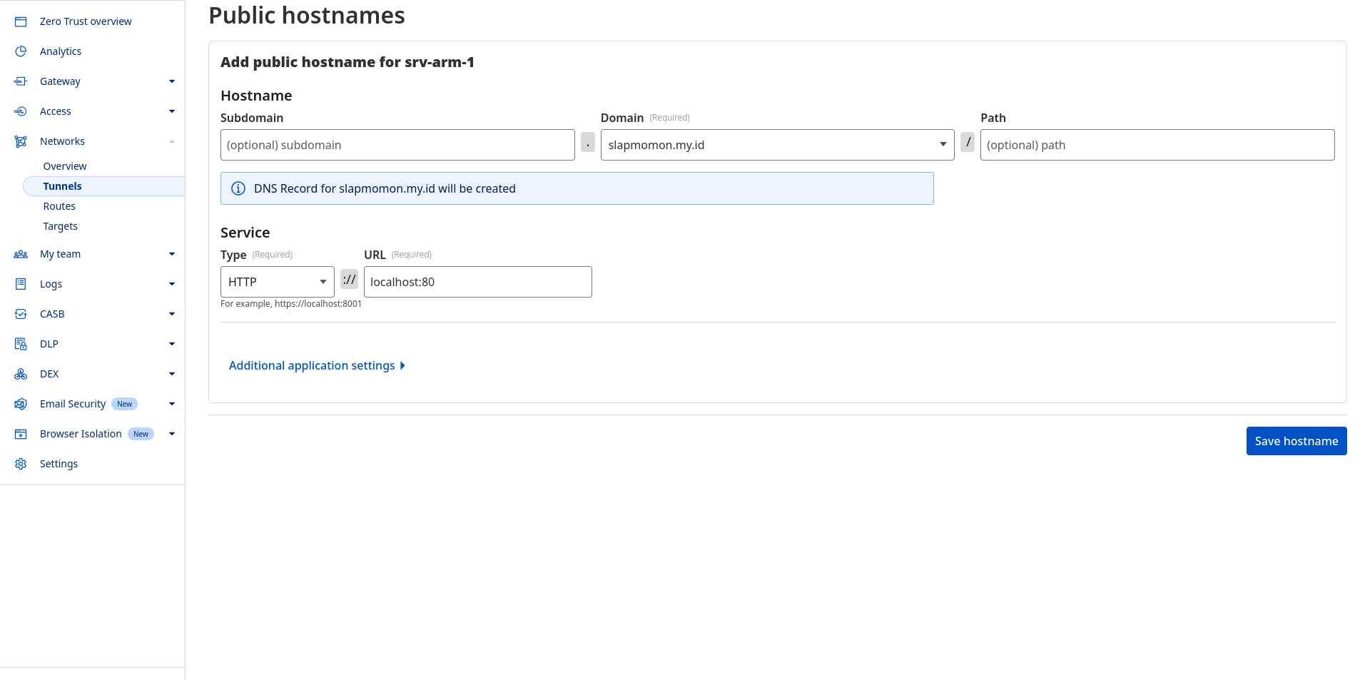 Cloudflared self-host di Linux: Public Hostname Setup